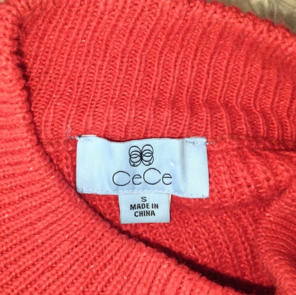 CeCe Luminous Red Pullover Ribbed Knit Sweater With Bobble Sleeves Size S - Picture 5 of 8